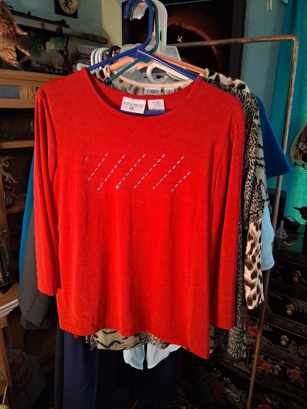 kathy ireland Red Long-Sleeve Rhinestone Accent Top